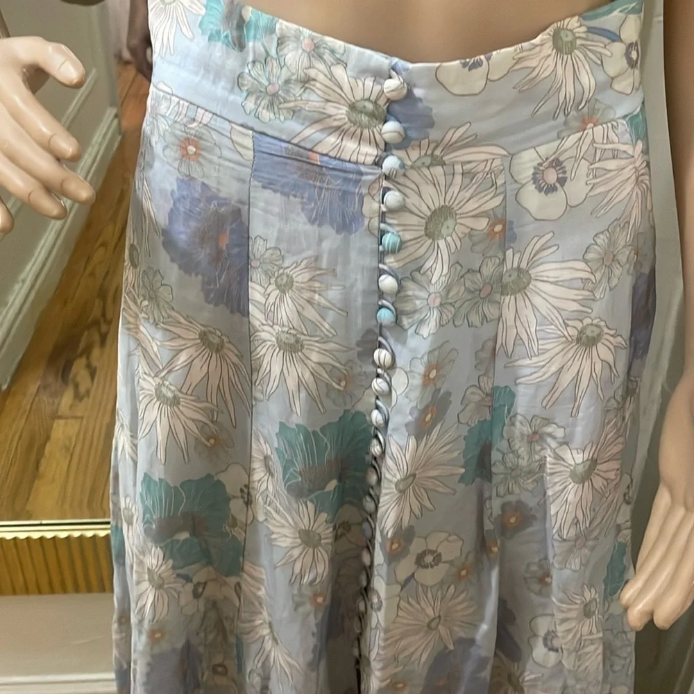 Sandro Cream and blue A-Line Maxi Skirt Resort Wear - Picture 6 of 14